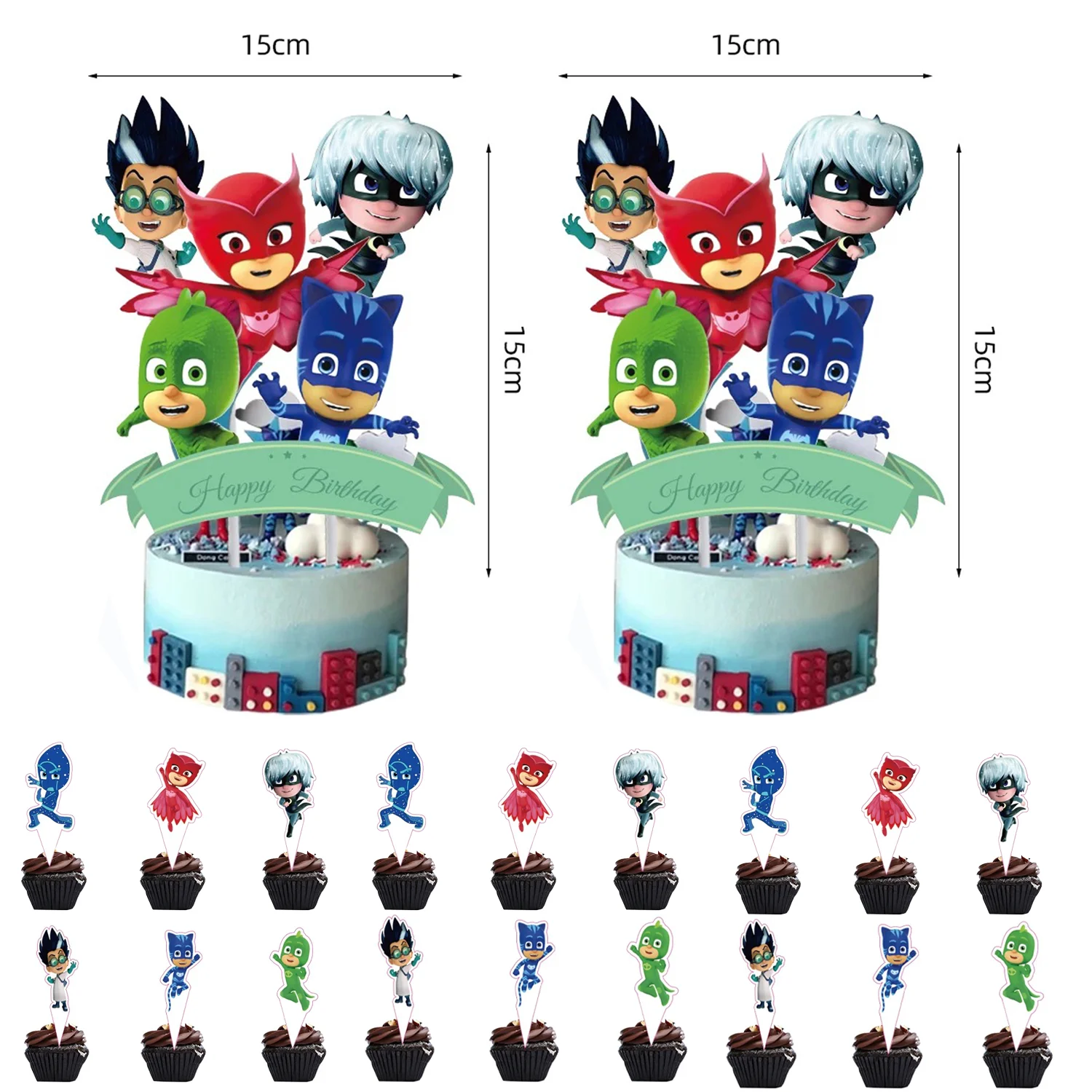 25pcs PJ Masks Theme Party Cupcake Toppers Decor Picks Kid Happy Birthday Party Baby Shower Fruit Dessert Cake Toothpick Flags