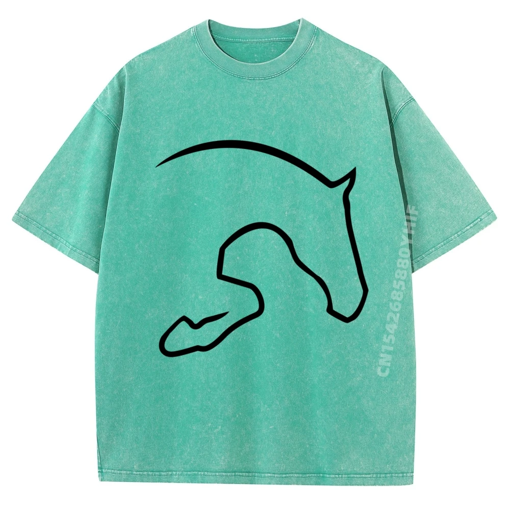 

Short Sleeve Tops & Tees Round Neck Comfortable Male T-shirt Man Jumping Horse Normal Retro Washed T Shirts Loose
