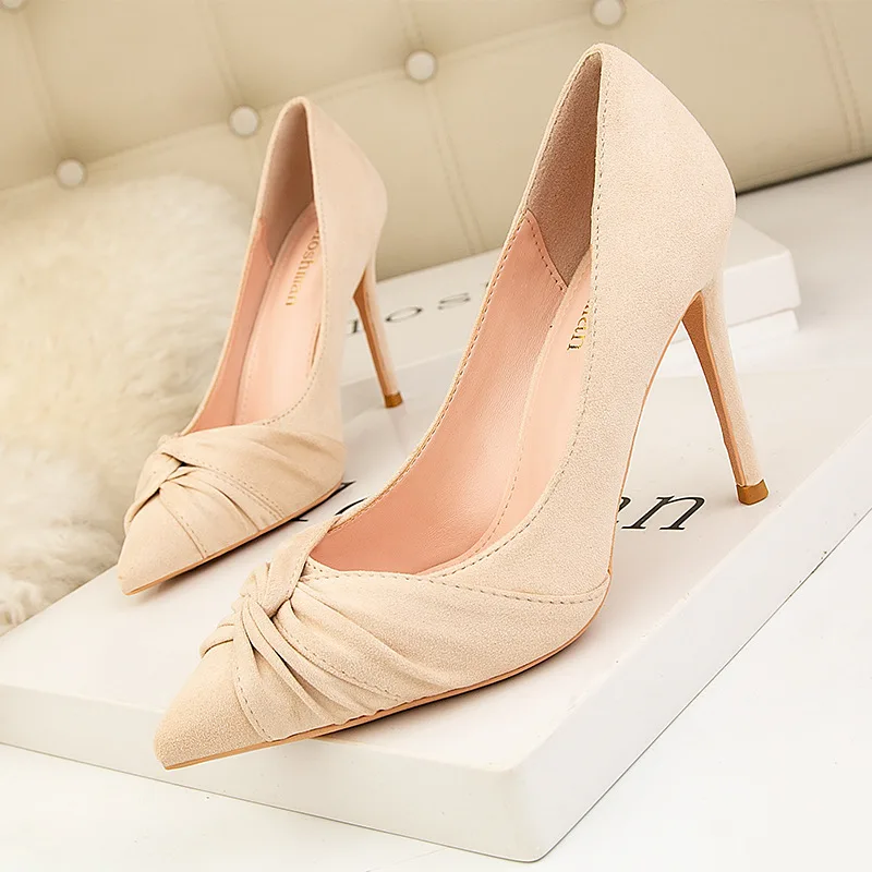 

2022 Sweet Women Pink 10cm Stiletto High Heels Pumps Designer White Heels Butterfly Knot Female Wedding Prom Shoes Plus Size