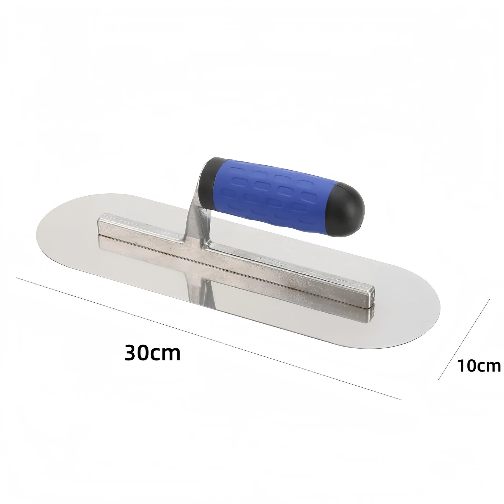 Round Stainless Steel Trowel for Plastering Drywall Smoothing and Finishing Mirror Polished Non Slip Blue 40 20 10cm