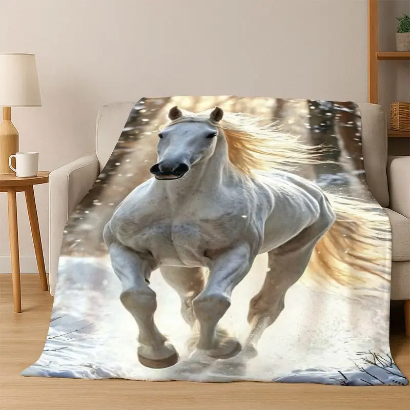 Horse Pentium Steed Animal Cartoon Flannel Blanket Soft Warm Throw Blanket for Bedroom Living Room Bed Travel Camping Picnic