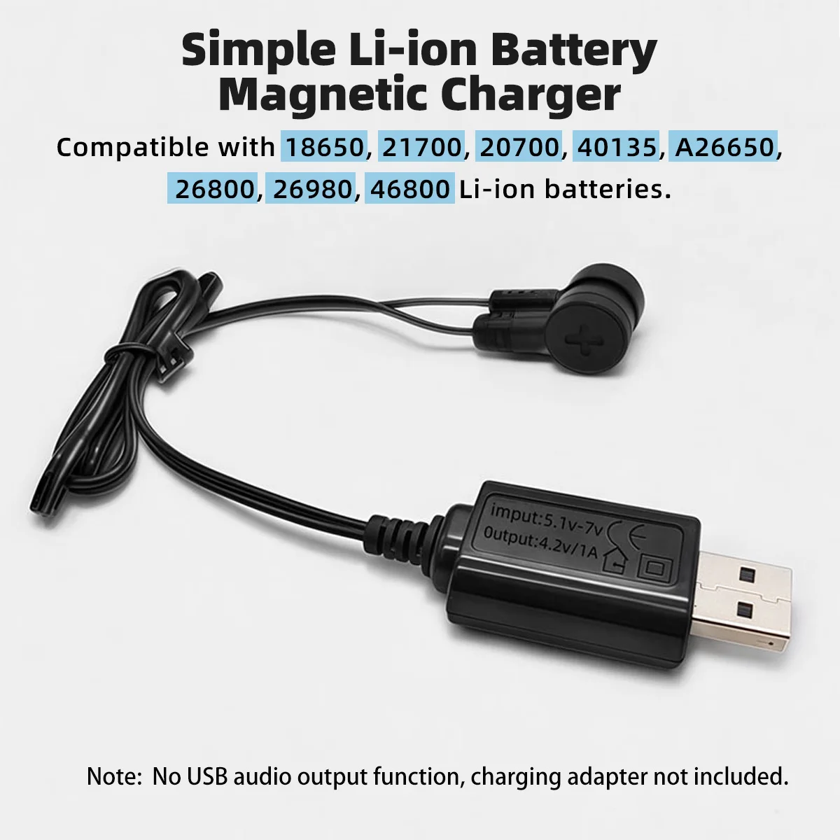 Suitable for 18650 16340 26650 lithium Batteries 3.7V and 4.2V Universal Chargers Magnetic USB charging Cable Female Socket
