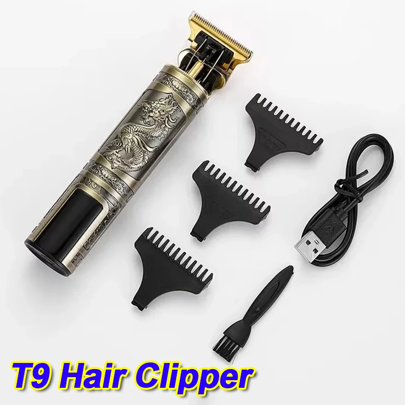 

Hot Sale！Rechargeable T9 Carving Hair Clipper Vintage Portable USB Barber Professional Hair Cutting Machine Beard Trimmer