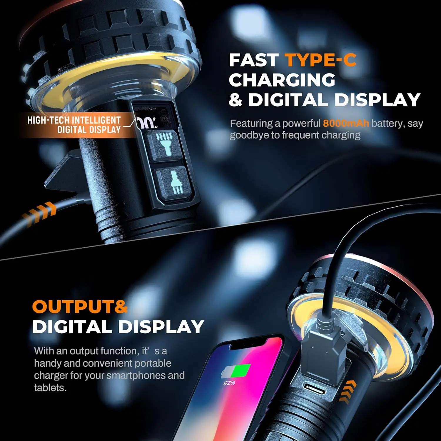 Linterna de luz fuerte para exteriores, recargable, ultrabrillante, de largo alcance, pequeña, portátil, duradera, luz Led