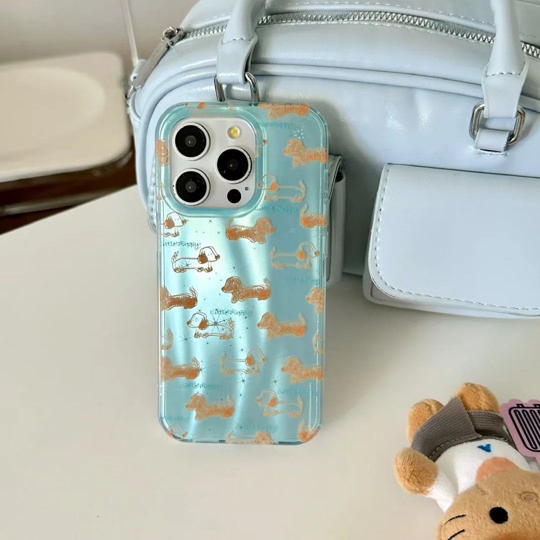 Корейский силиконовый мягкий чехол для телефона с милой таксой и вихревым узором для iPhone 16 Pro Max 15 14 13 Pro Max, защитный чехол с забавным животным ﻿ ﻿