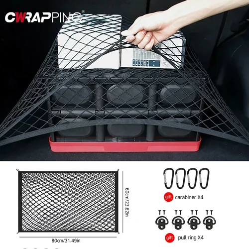 Organizador Universal de maletero de coche, red de carga elástica, almacenamiento de malla de nailon resistente para SUV, sedán, viaje, Camping, accesorios de almacenamiento