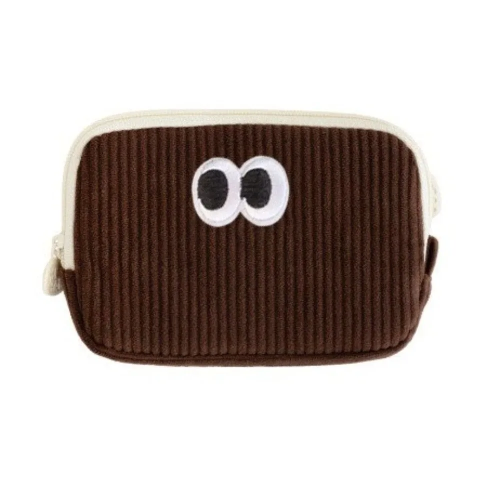 Cute Embroidered Coin Purse Multi Layer Corduroy Storage Bag Multifunctional with Zipper Wallet Travelling Storage