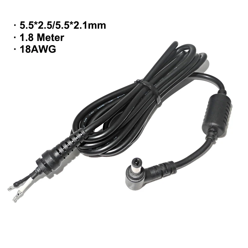 5.5x2.5mm Dc Jack Original Laptop Power Supply Adapter Connector Cable Cord 18AWG for Asus Toshiba Lenovo Notebook Charger 1.8m