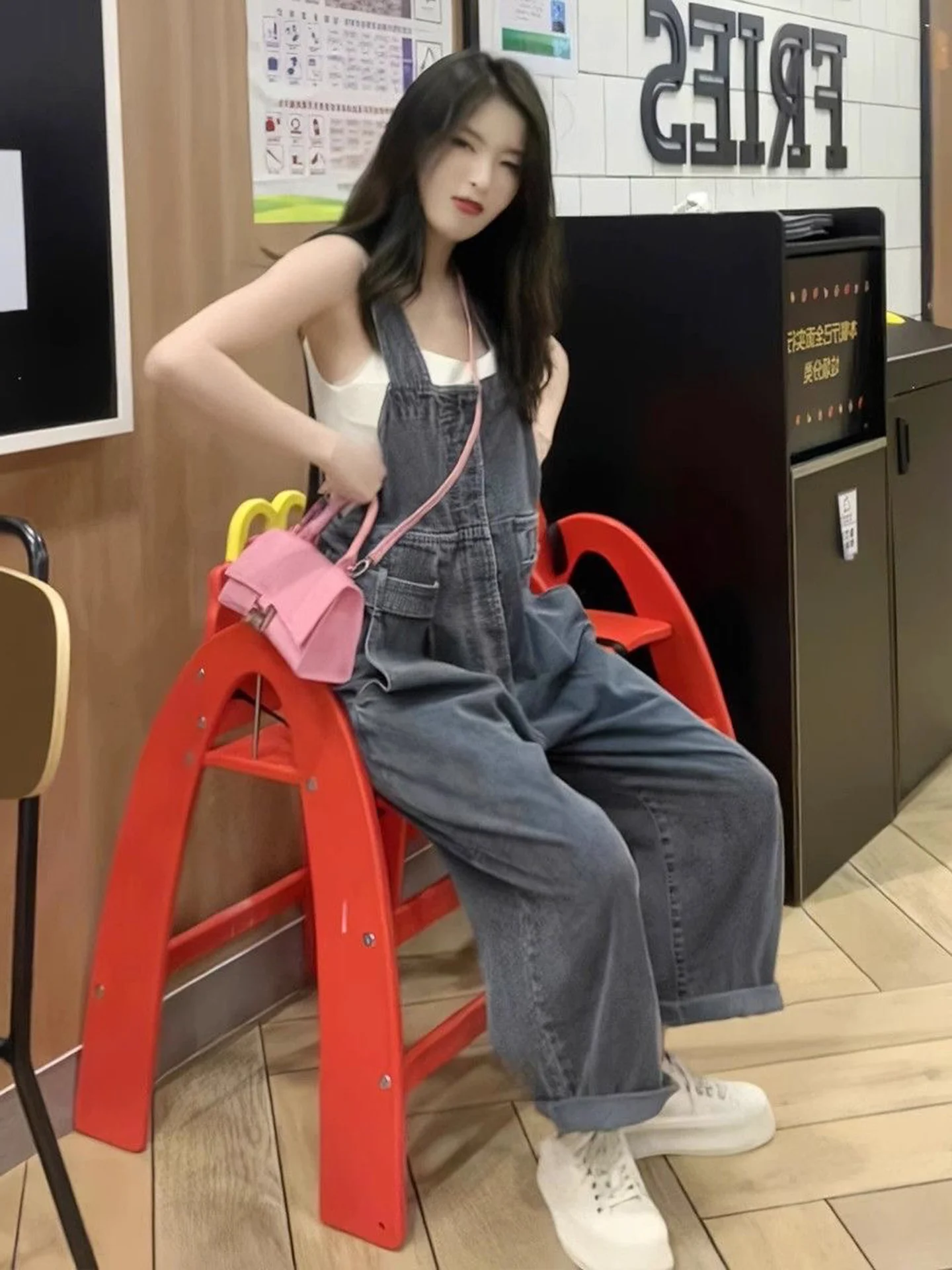 Women's Denim Overalls Loose Wide Leg Workwear Style High Waist Buckle Fastening Blue Jeans Autumn New Fashion Korean Loose Fit