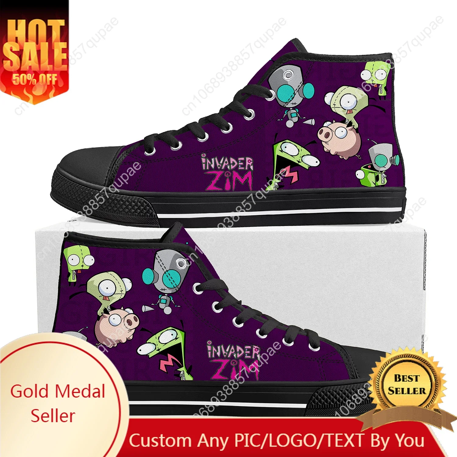 Zim Invader Anime High Top High Quality Sneaker Men Women Teenager Canvas Sneaker Casual Custom Made Shoe Customize DIY Shoe