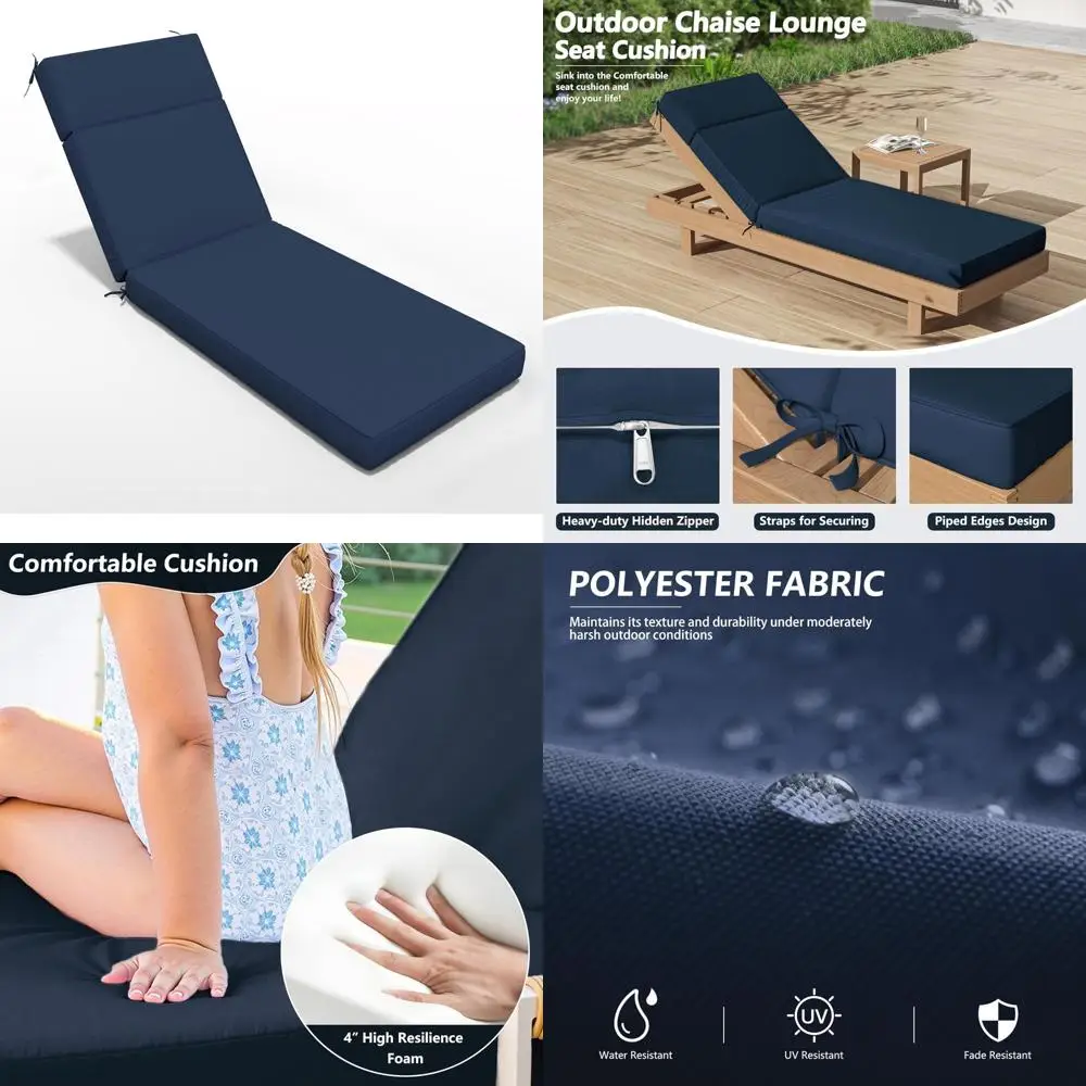 

Water-Resistant Outdoor Chaise Lounge Cushion, 80L x 26W x 4D, High-Density Foam, Fade-Resistant for Durable Comfort