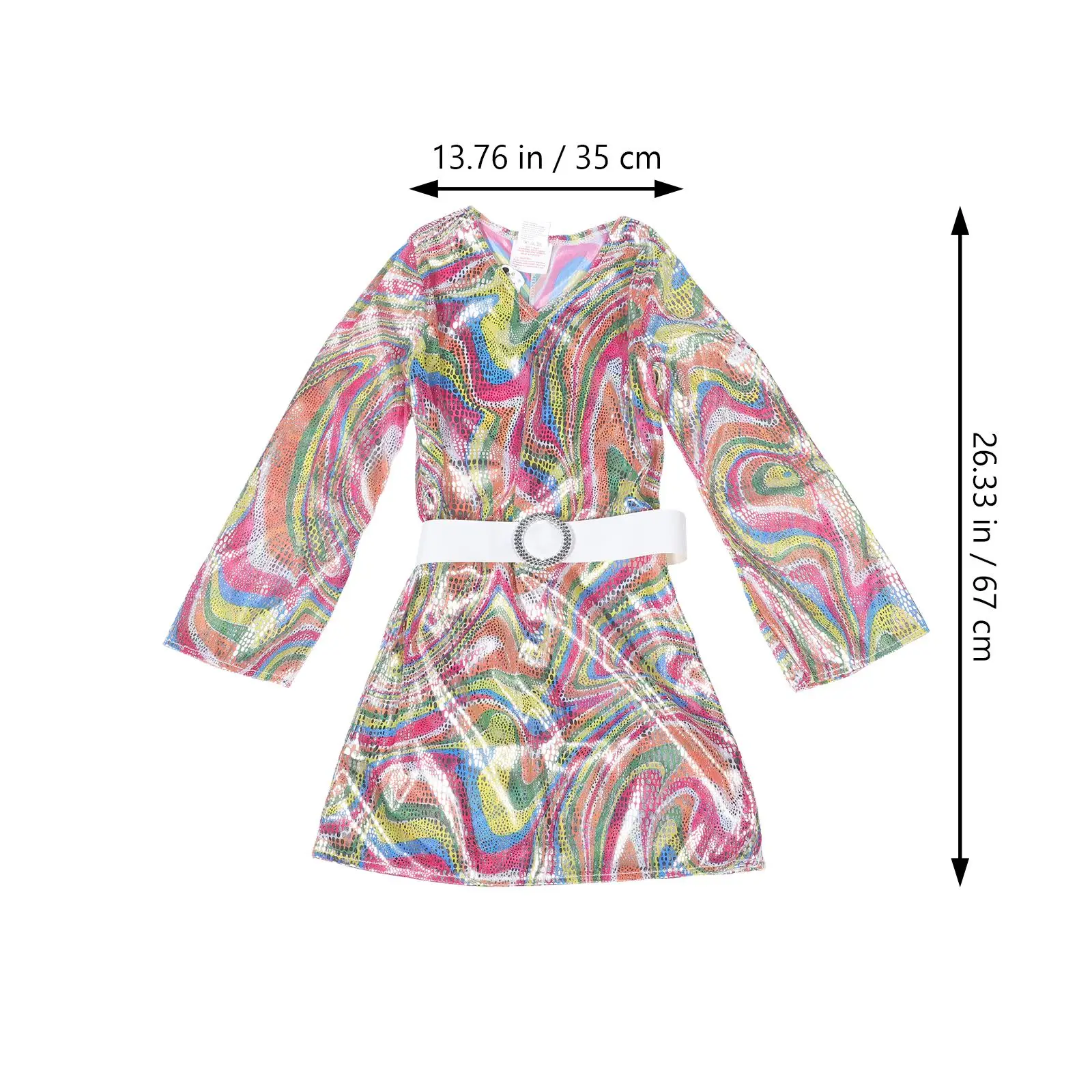 1 Set Long Sleeve Vintage Dress Disco Dress Little Girl Retro Dress Retro Disco Costume Rave Outfits with Headband 2025 New