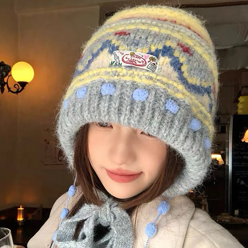 Autumn and Winter Fair Island Retro Knitted Hat Face Show Small Bag Head Hat Thickened Warm Ear Protection Knitted Hat