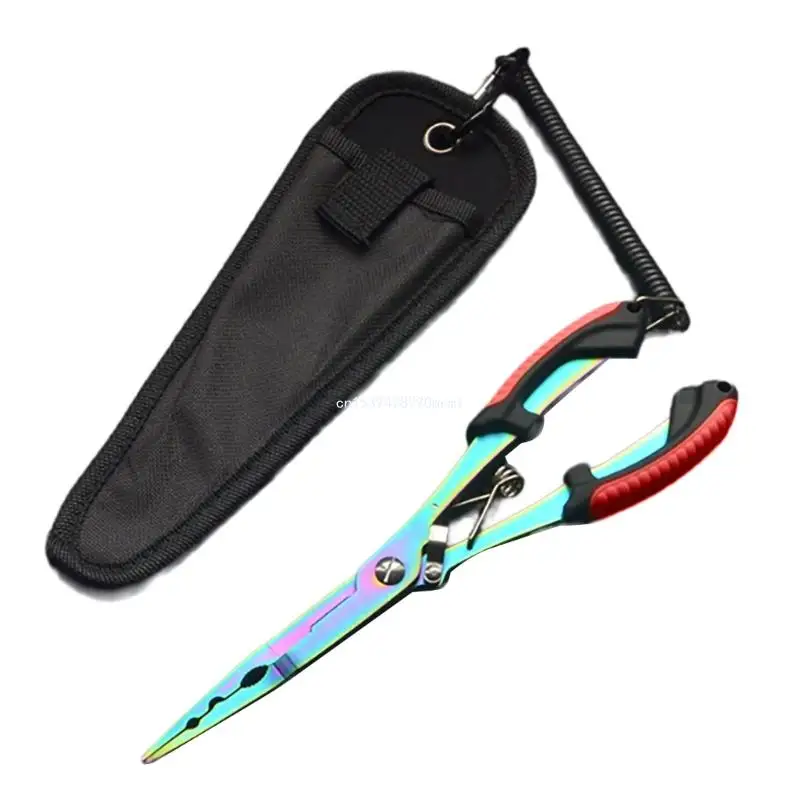 Fishing Plier Colorful Steel Long Nose Hook Remover with Sheaths and Lanyards for Tool & Line Cutter Salt/Freshwater