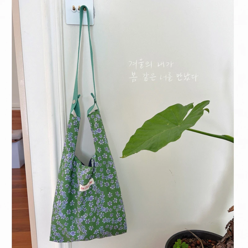 Bolso de tela fina con estampado Floral, bolsa de hombro de estilo coreano, Pastoral, pequeña, fresca, almacenamiento de compras de ocio, Verano