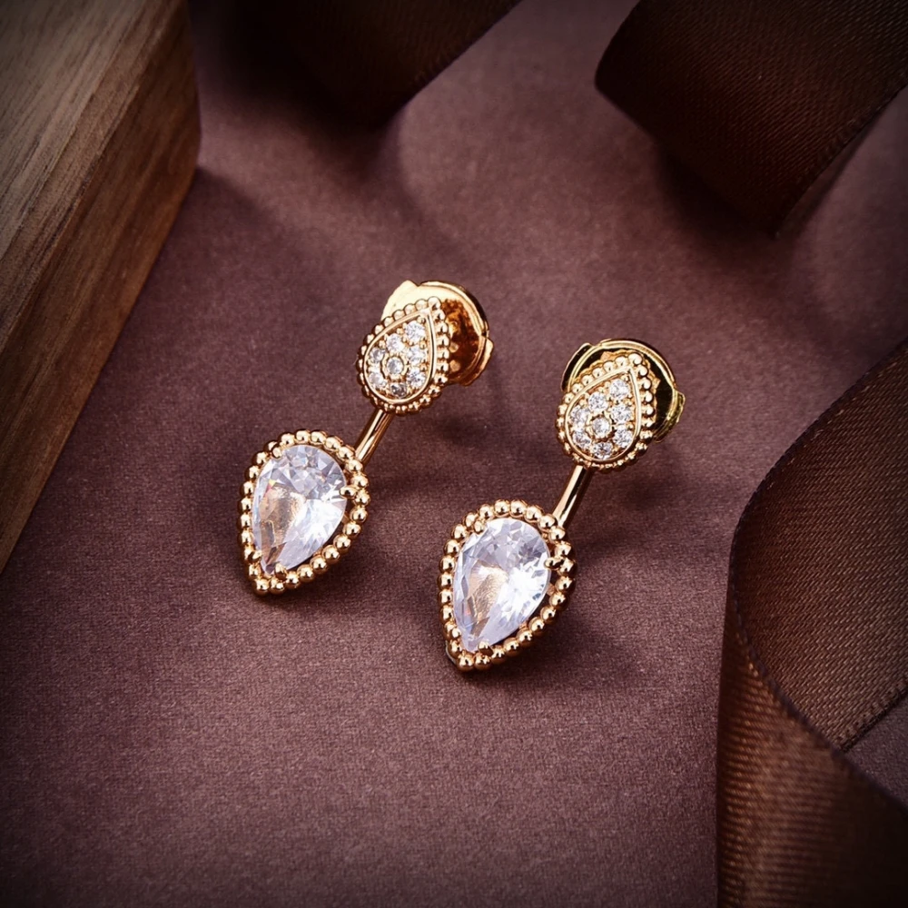 2023 Hot Selling Water Drop Bead Rim Big Zircon Earrings Rose Gold Classic Vintage Delicate