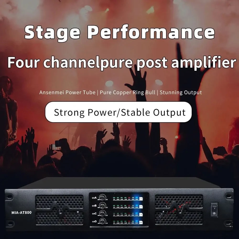 AT800 4x800W Class AB Professional Power Amplifier 4 Channel Stage Outdoor Live Disco Club PA System Sound Amplifier Speakers