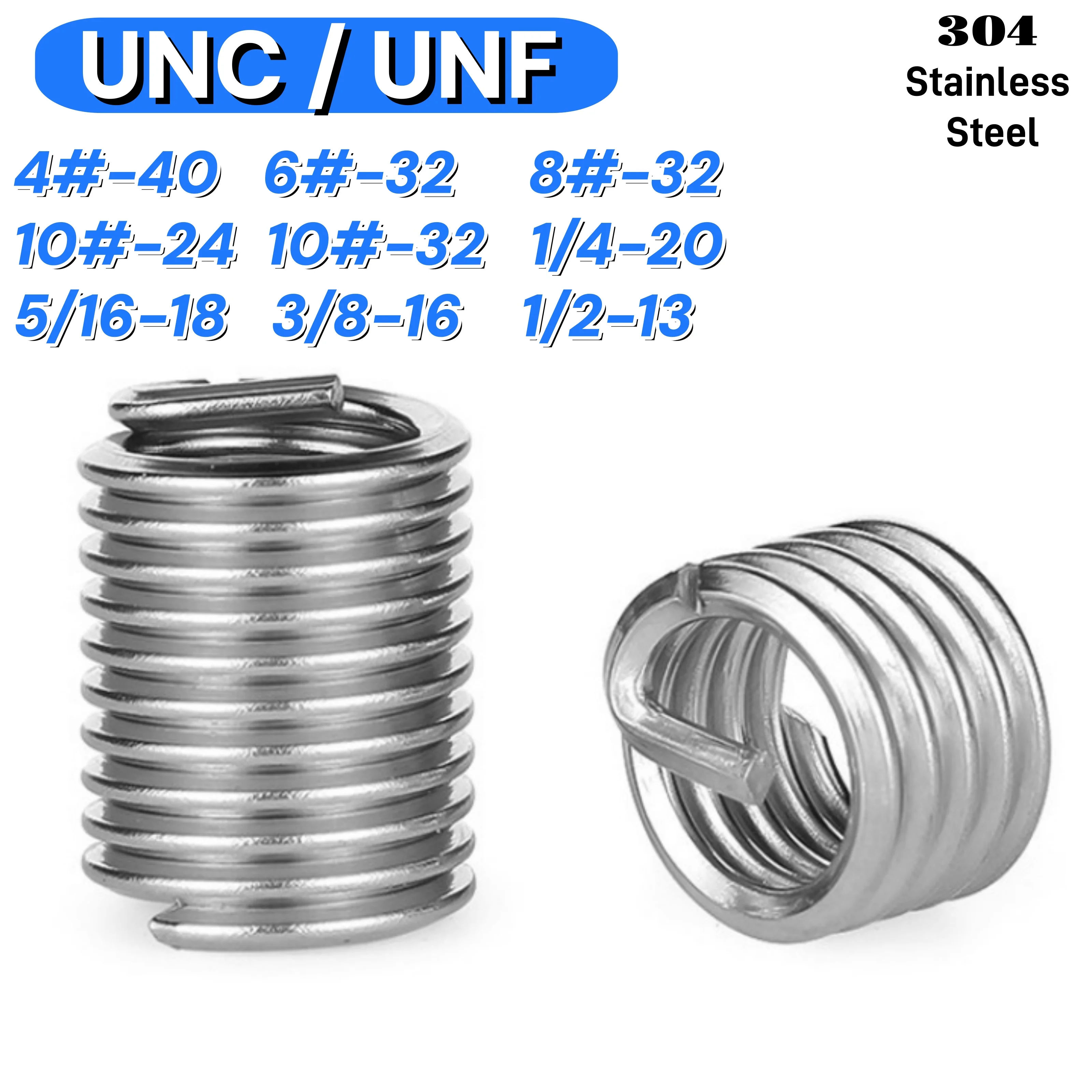

UNC/UNF Wire Thread Insert 304 Stainless Steel Screw Bushing Helicoil Wire Thread Repair Inserts Wire Screw Sleeve 4#-40~1/2-13