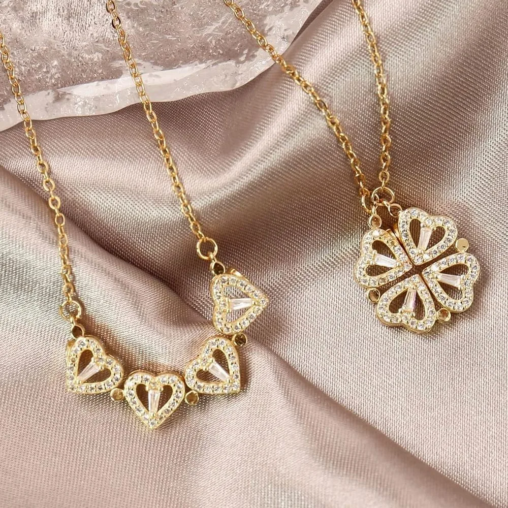 Fashion Jewelry Love Clover Magnetic Pendant Necklace for Women Heart Clavicle Chain Artificial Gemstone A Two-Wear Jewelry Gift