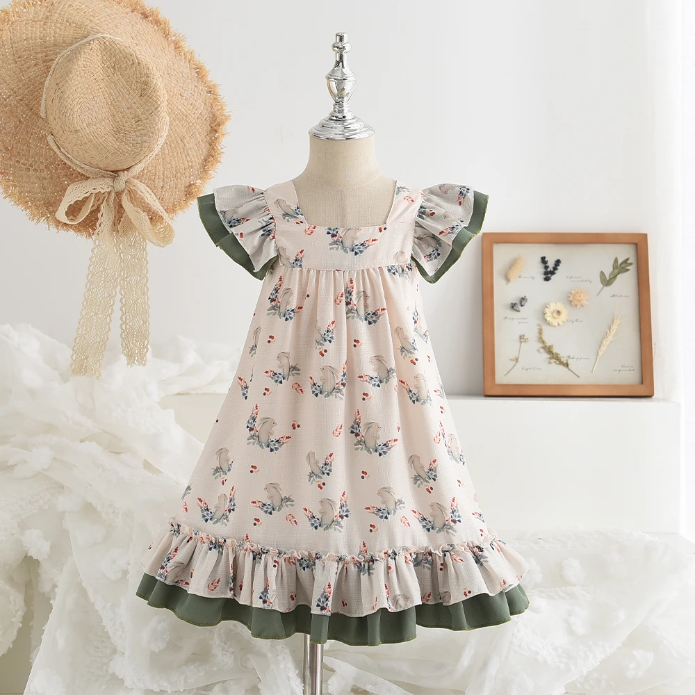 Bear Leader Korean Style Summer Girls Dress Flying Sleeve Floral Dresses Baby Girls Clothes Princess Dress Kids Party Dresses