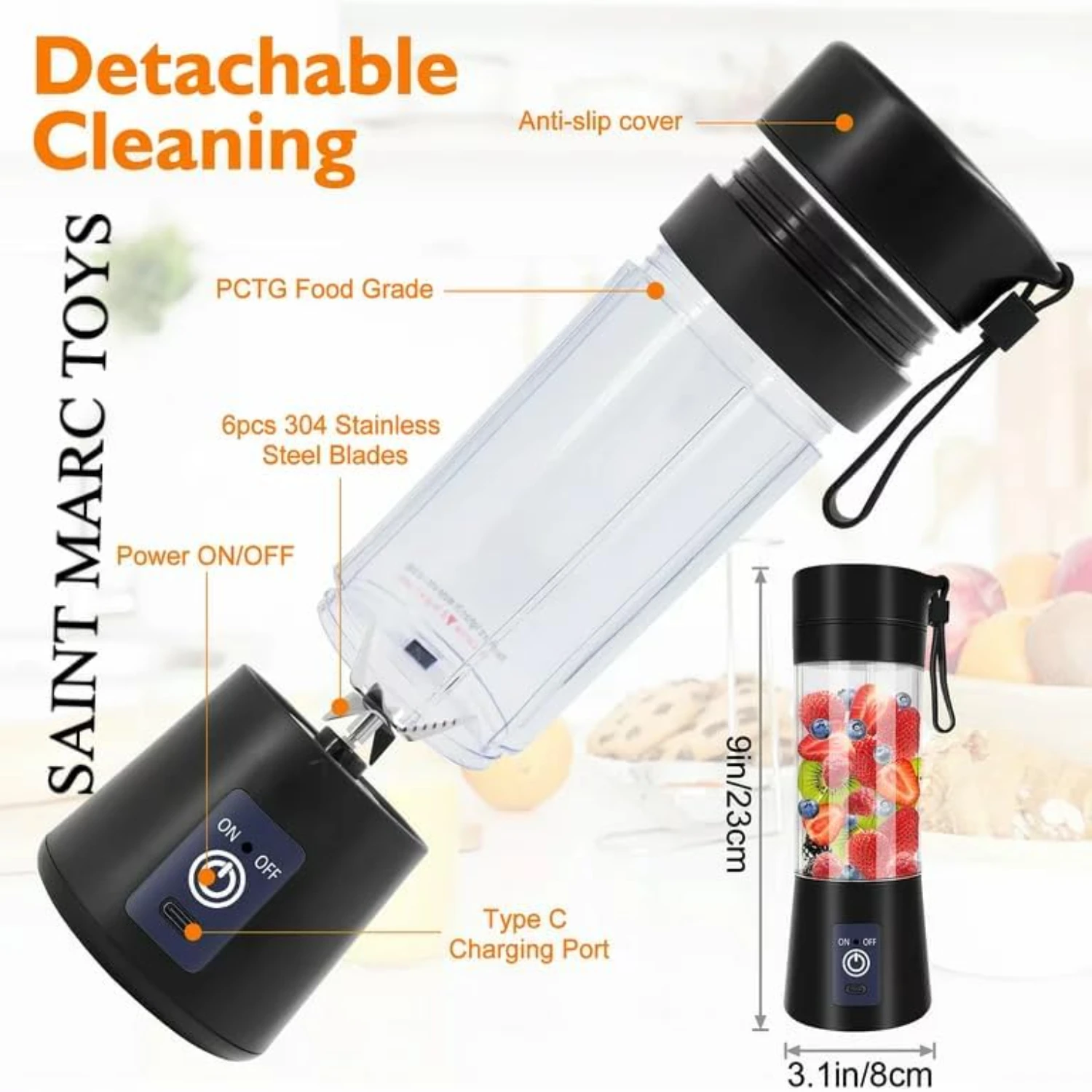 Персональный размер, 380 мл, перезаряжаемые USB-бутылки для блендера для коктейлей и смузи — портативный персональный блендер