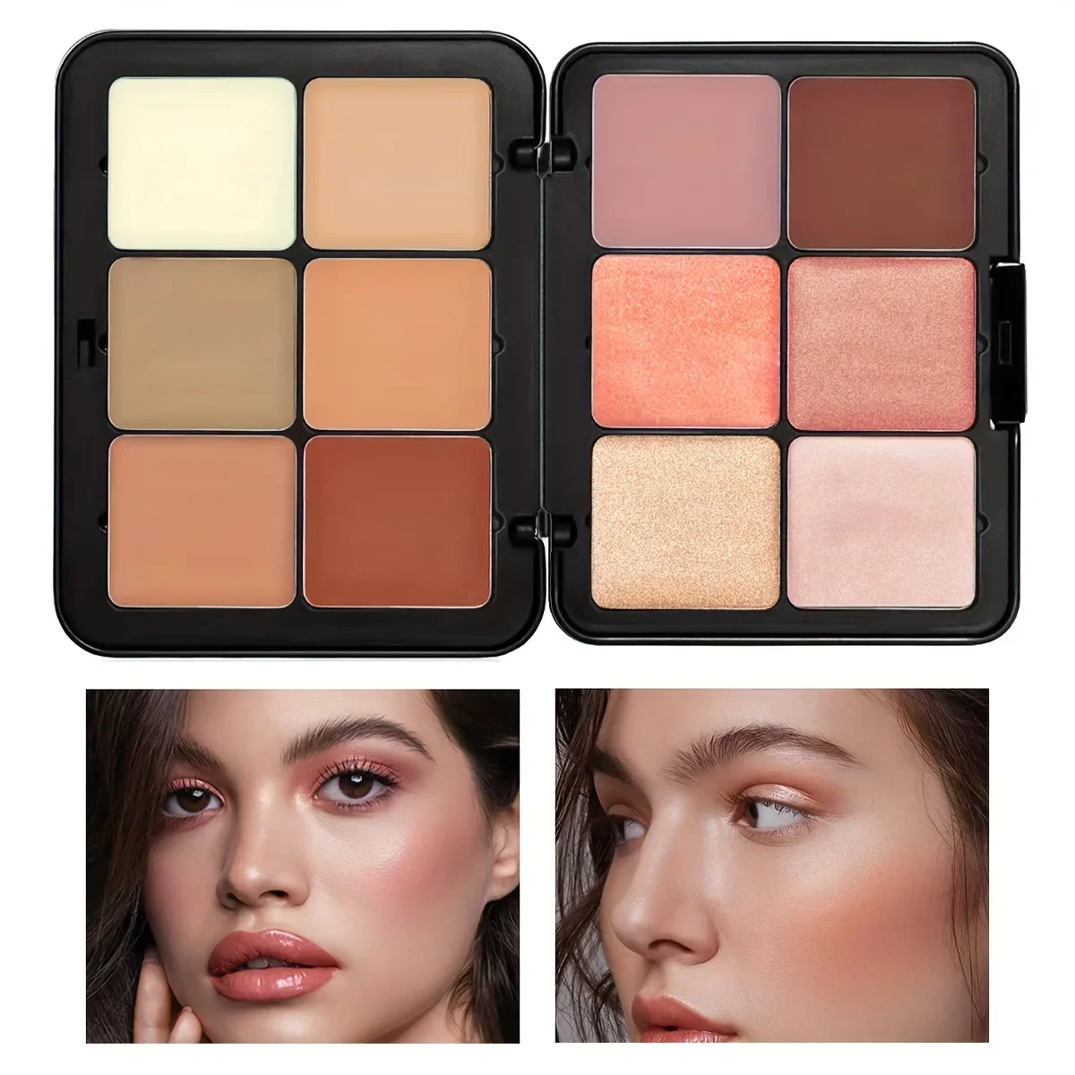 12-Color Concealer Blush 2 IN 1 Plate Matte Shimmer High-Gloss Multi-Color Cream Blush Plate Concealer Plate Blush for Dark Skin