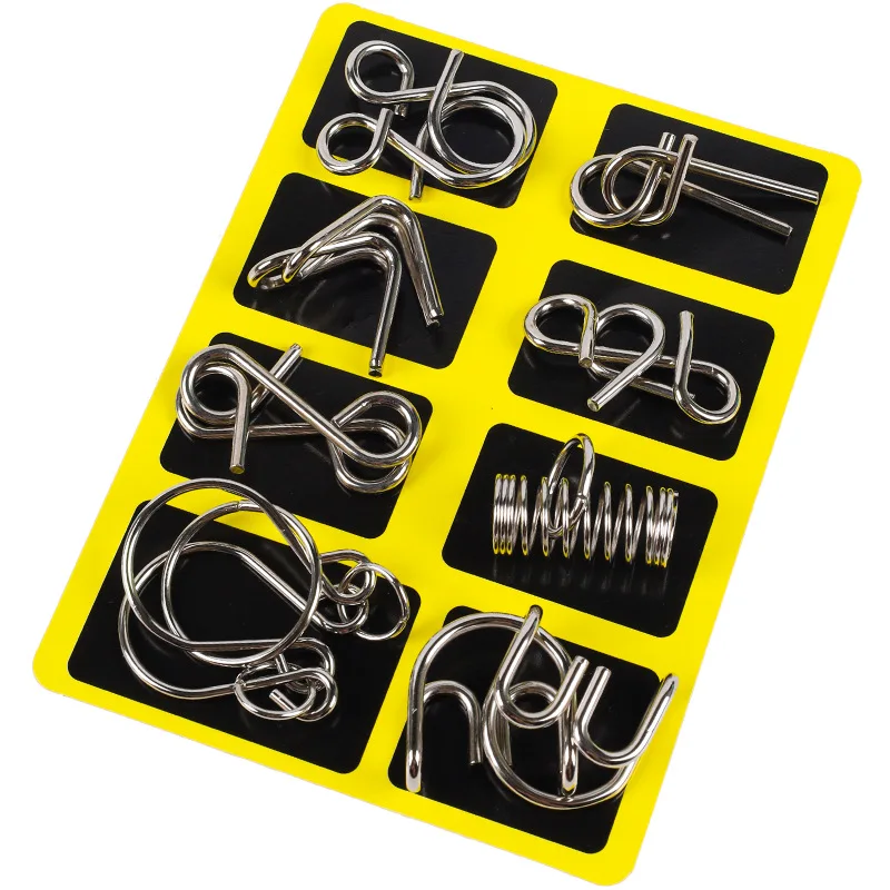 8개 세트 금속 몬테소리 퍼즐 와이어 IQ 두뇌 자극 퍼즐 성인용 인터랙티브 게임 스트레스 해소 교육용 장난감