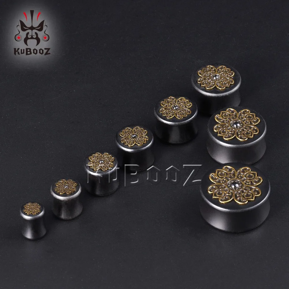 KUBOOZ Vintage Wood Flower Ear Tunnels Plugs Expanders Piercing Gauges Body Jewelry Earring Stretcher 2PCS 8mm-25mm