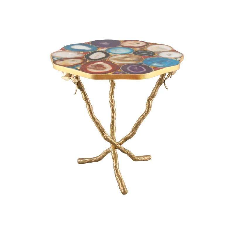 

Brass afternoon tea corner few villa hotel designer living room side few light luxury colorful agate desktop