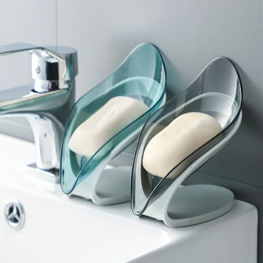 Bathroom Non-slip Drain Soap Holder Leaf Shape Dish Kitchen Sponge Soap Box Storage Plate Tray Container Bathroom Accessories