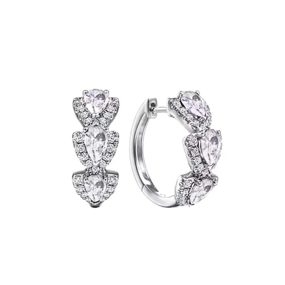 Pendientes de Aro de Lujo con Zirconia Azul Klein, Diseño de Corazón y Gota de Agua, Brillantes, Clásicos, para Mujer, para Oficina