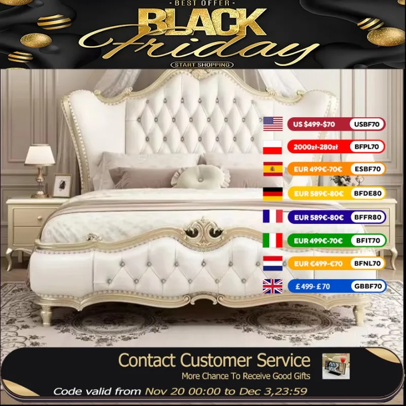 

King Size Headboard Double Bed Wooden Nordic Luxury Queen Double Bed European Princess Modern Cama De Casal Bedroom Furniture