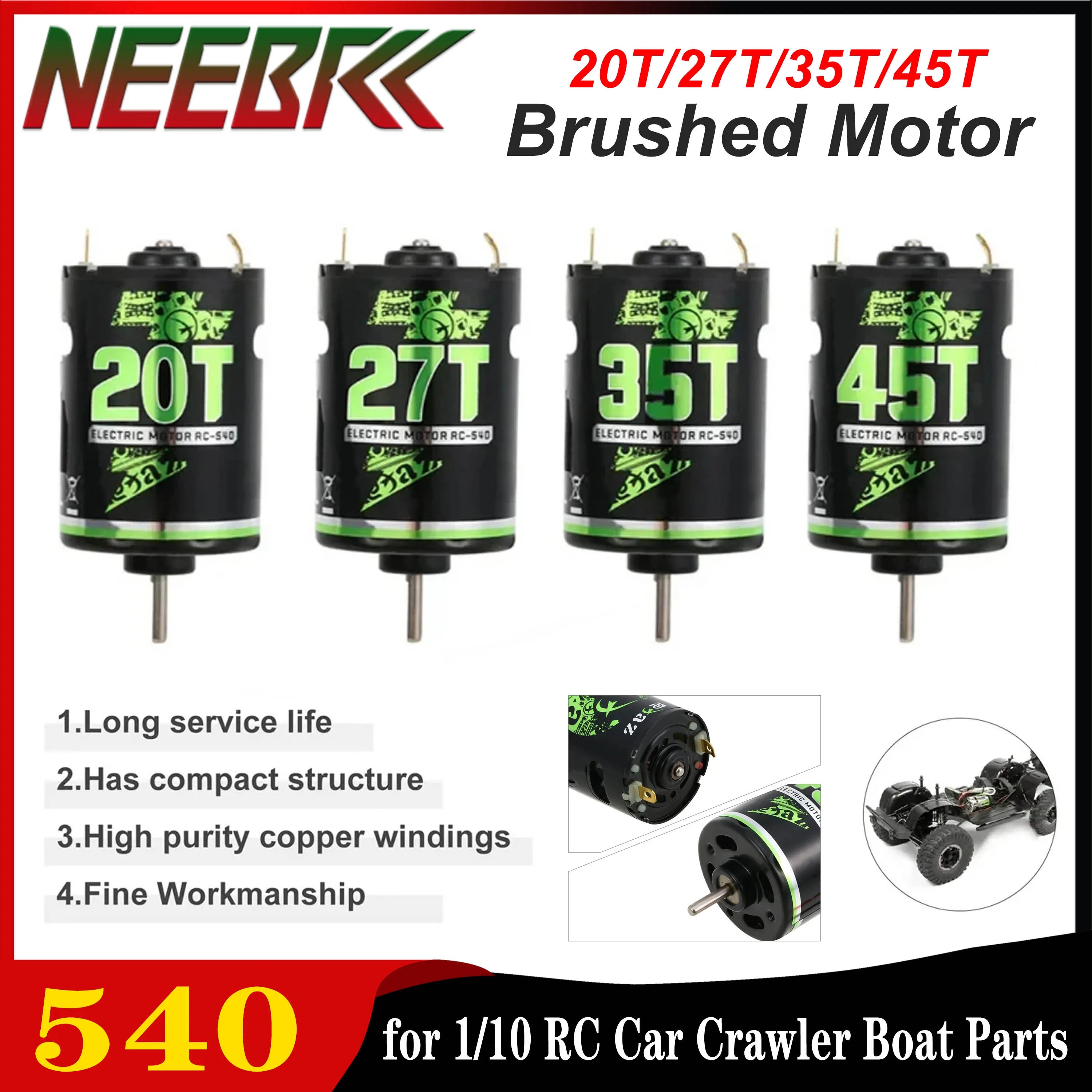 

NEEBRC 540 20T 27T 35T 45T Водонепроницаемый матовый двигатель для 1:10 RC автомобиля Гусеничный Wltoys Axial SCX10 Kypsho Redcat Traxxas TRX4 TRX6