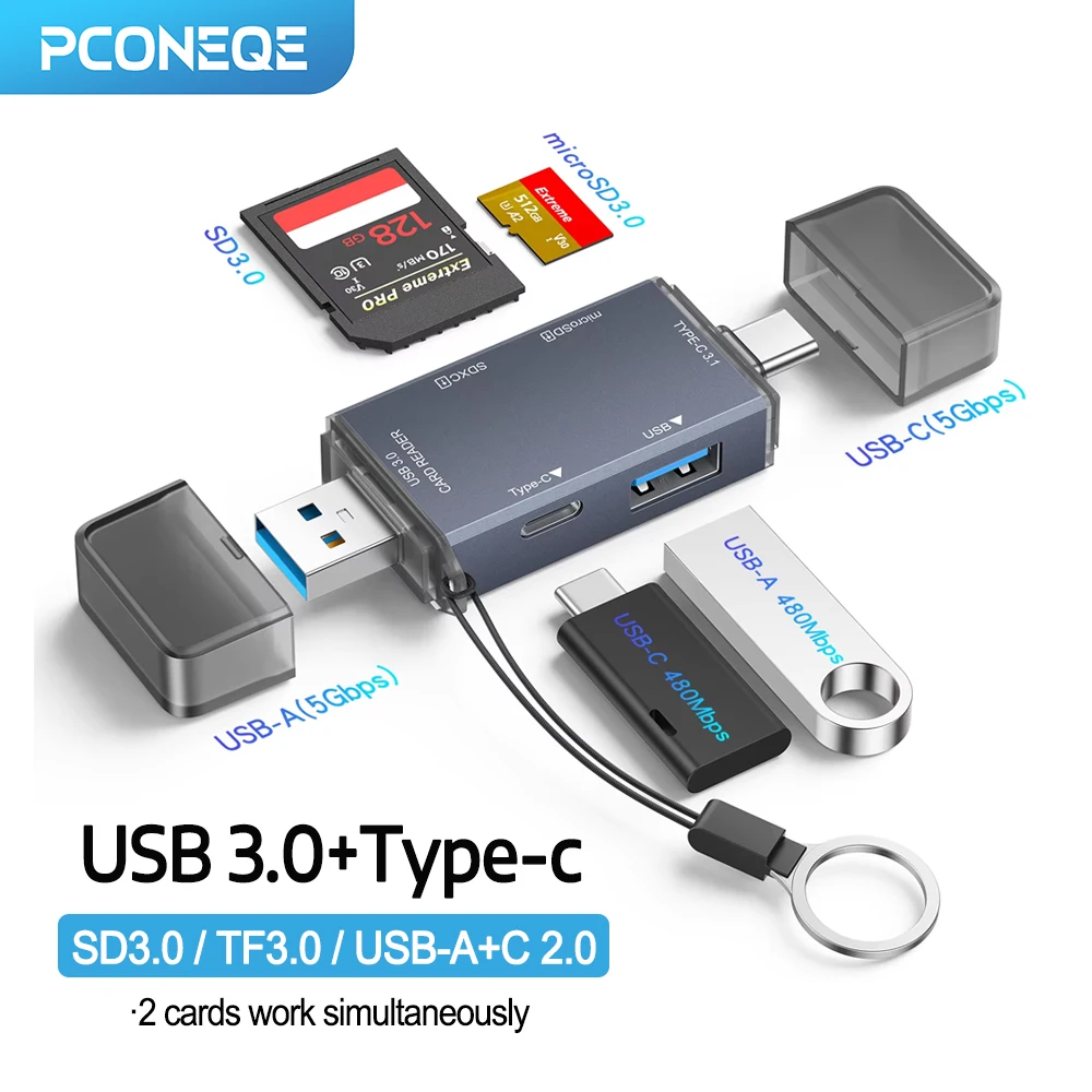 

PCONEQE Card Reader USB C+A Joint Suitable For SD3.0/TF3.0/USB-A+C Ports Adapter for Laptop Computer Smart Memory Cardreader