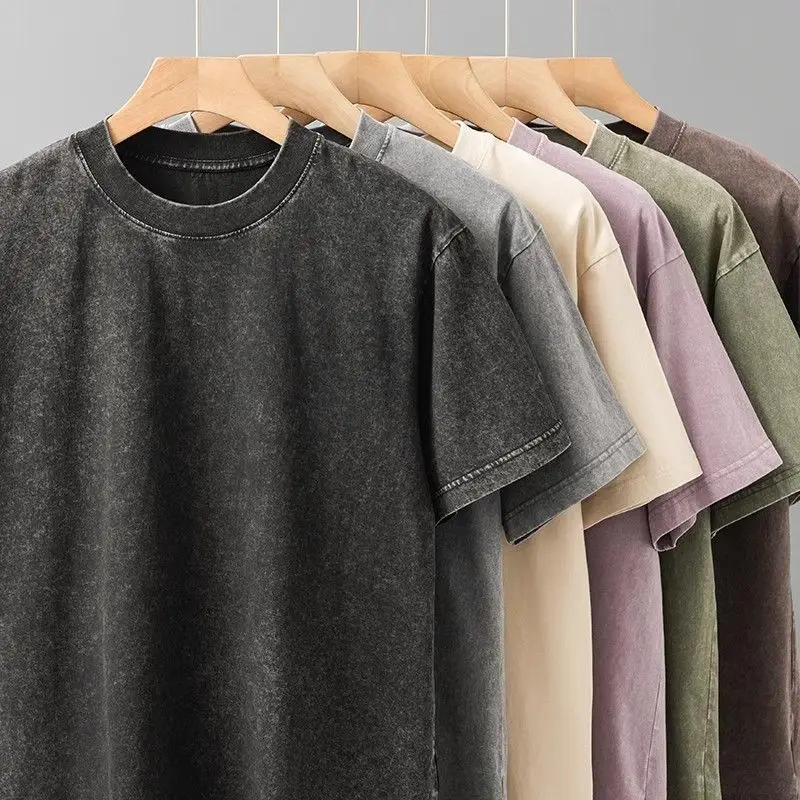 American Large Size T Shirts Men Women Summer Washed Tees Casual Short Sleeve Basic Male Tops High Street Loose Vintage Clothes