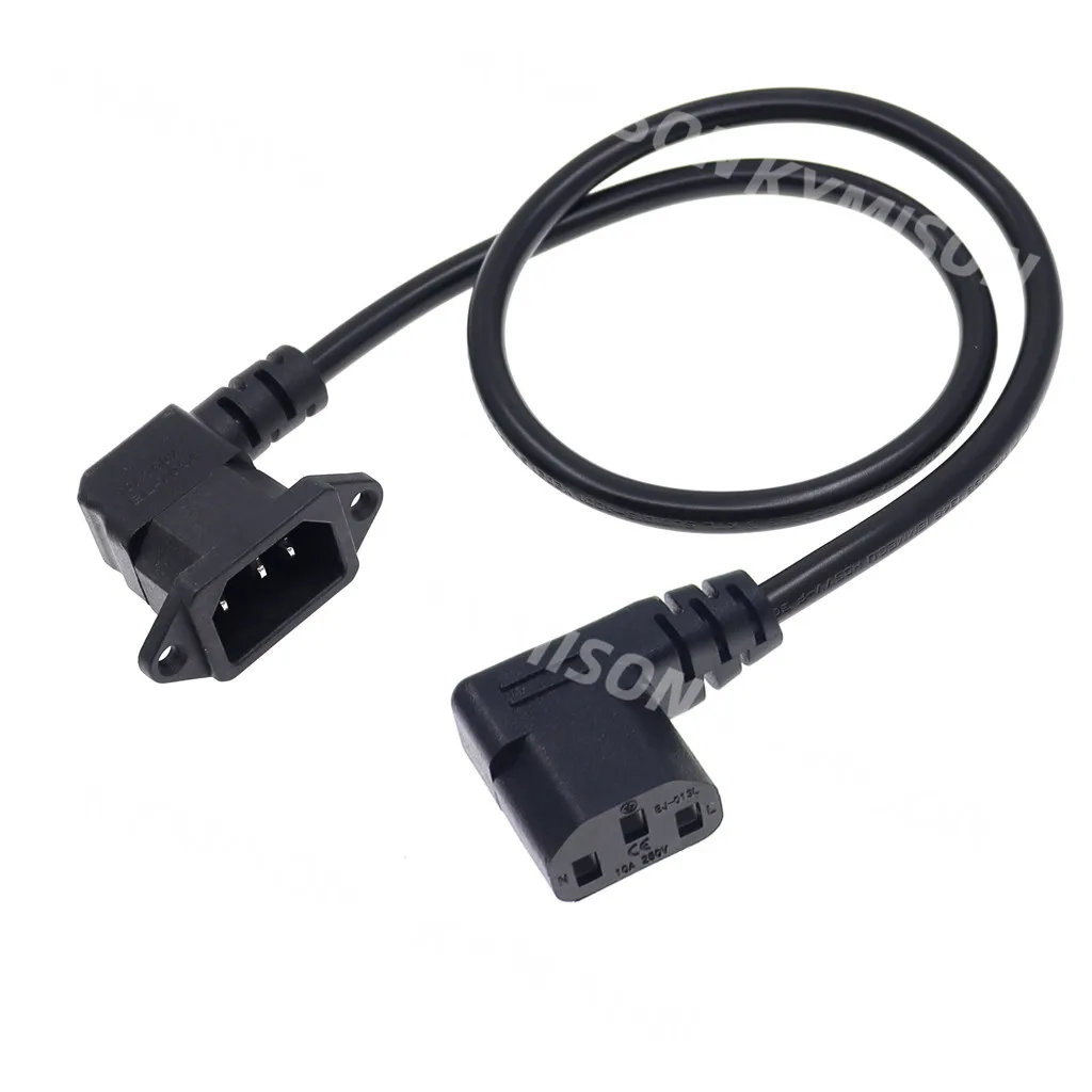 IEC320 C14 to C13 Extension cord,C14 with screw holes Left Angled and C13 Short, 60cm lenght, H05VV-F 3G 0.75MM