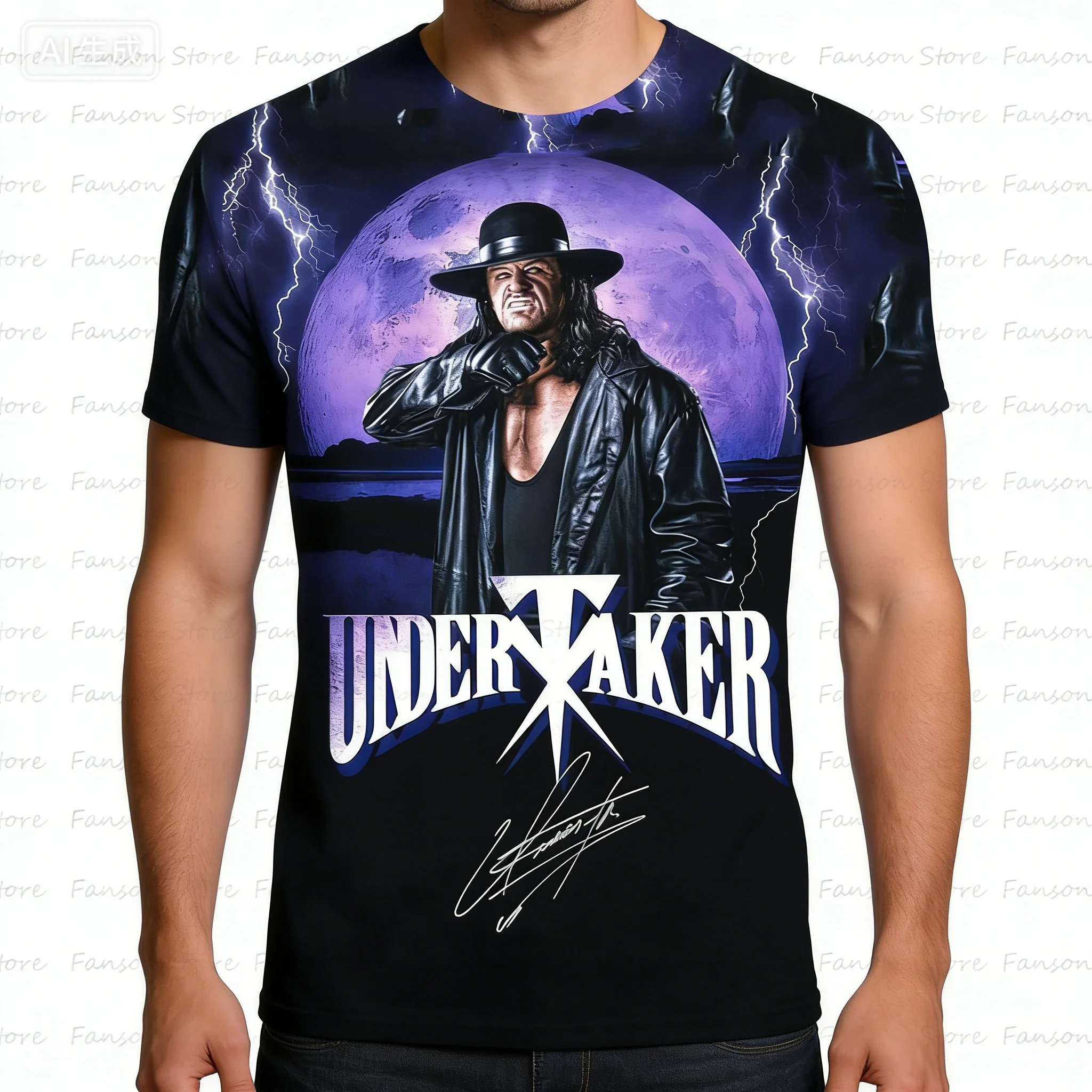 Men's Summer 3D Printed The Undertaker Round Neck T-shirt Women's Wrestling Fans Street Casual Fashion Top