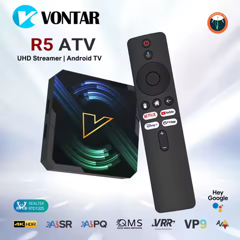 VONTAR R5 ATV Android14 TV Box Realtek1325 Support AI-PQ AI-SR HDR10+Wifi6 4K HD 2.1b AV1 100M LAN Media player Set top box