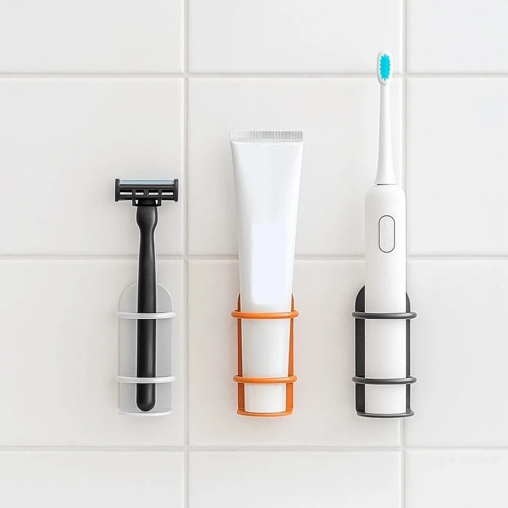 

2Pcs Iron Electric Toothbrush Holder Punch-Free Wall Mounted Toothbrush Stand with Drainage Space Saving Razor Shelf Bathroom