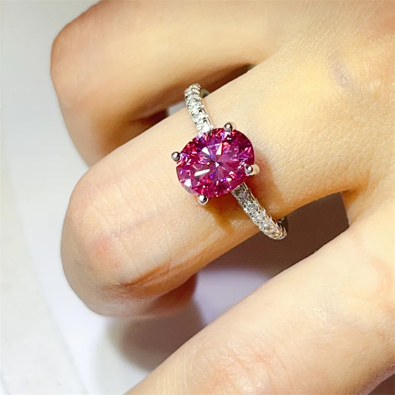 Wear Resistant Pink Oval Ring For Women 2ct Moissanite PT950 Platinum Reinforced platinum ring, anti-deformation and anti-fade