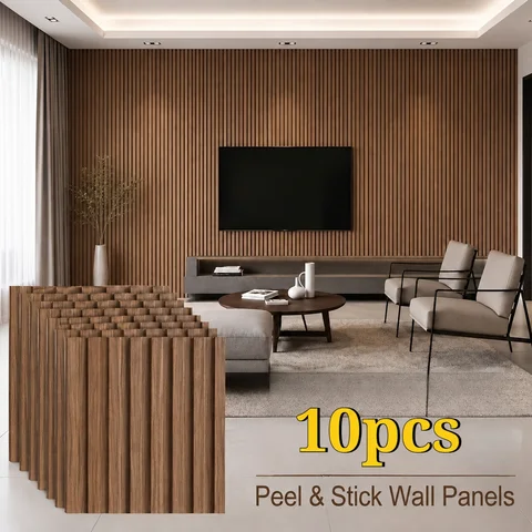 Panels 10pcs 30x30cm Self-Adhesive Wood Grain Wall Panels, Surface Decorative Wall Panels for Living Room, Bedroom, TV Background, Offi