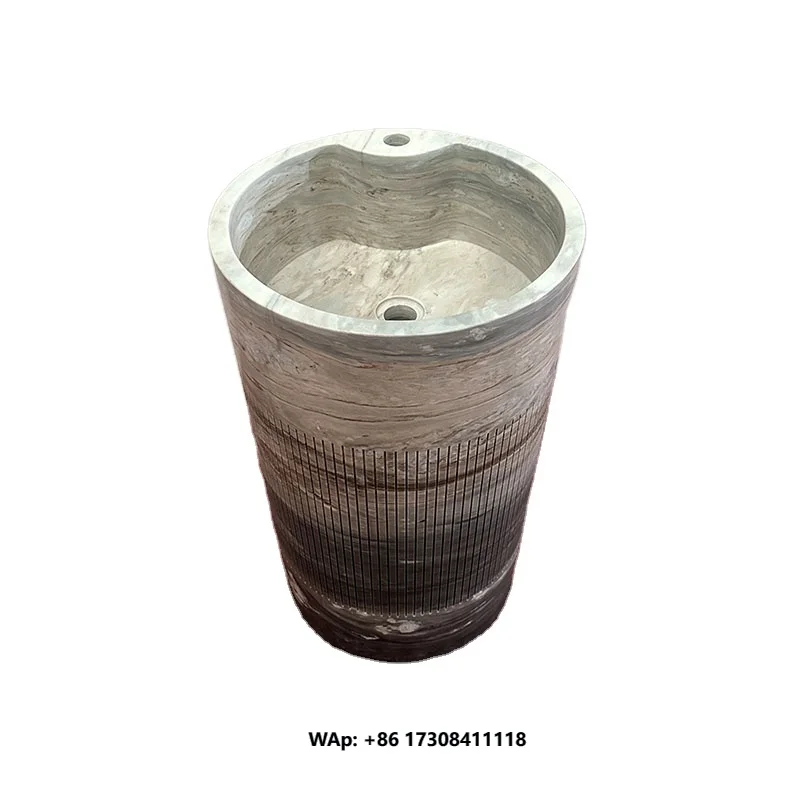 Custom Washroom Furniture Solid Washbasin Natural Stone Freestanding Basin Palissandro Blue Marble Design Pedestal Wash Basin