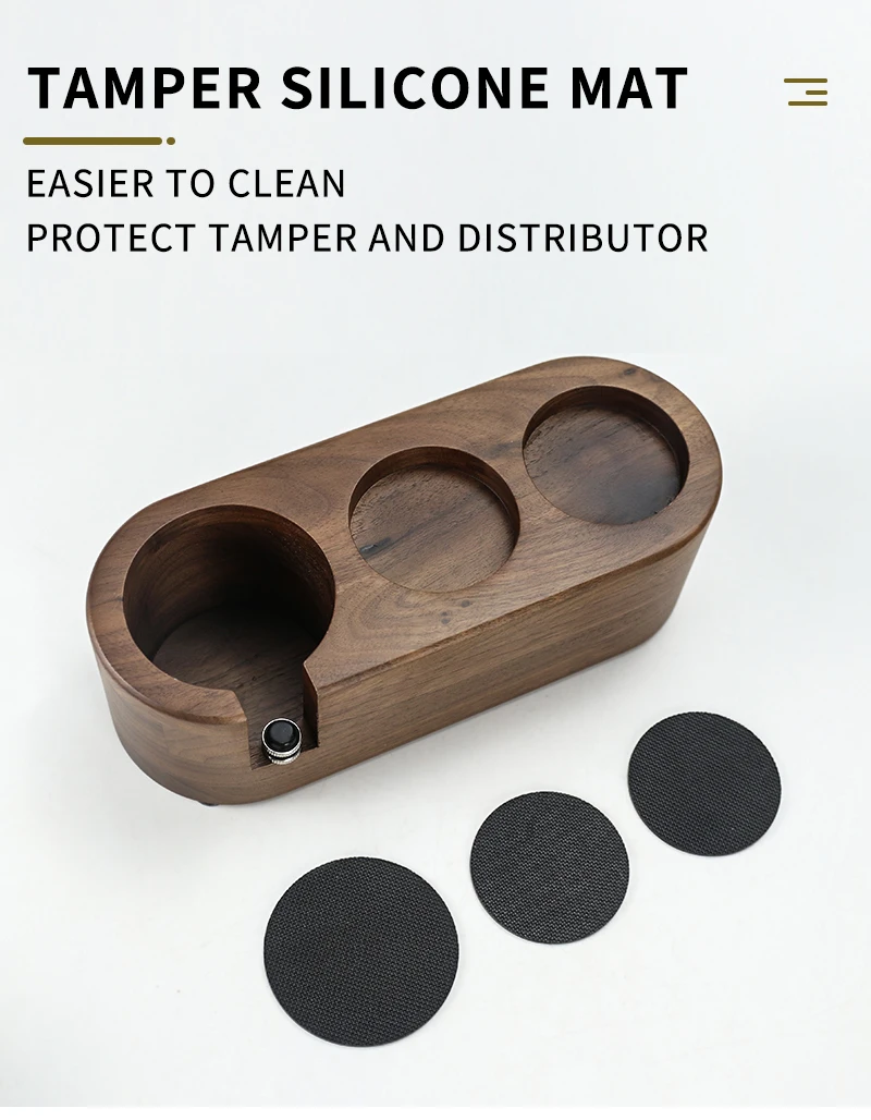 51mm/53mm/58mm Kaffee Filter Halter Tamper Stehen Buche Nussbaum Holz Espresso Distributor Matte Basis rack Für Barista Zubehör – Detail 12