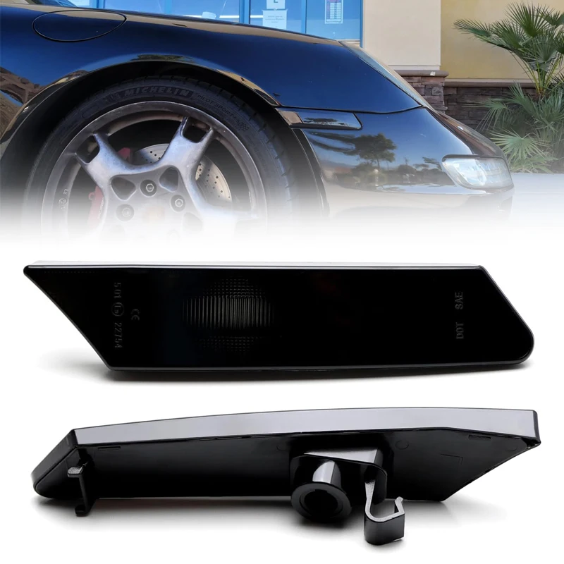 2PCS Euro Dark Front Bumper Side Marker Light Housings For Porsche 987 Cayman Boxster 911 997 Carrera Turbo GT3 GT2 Turn Signal
