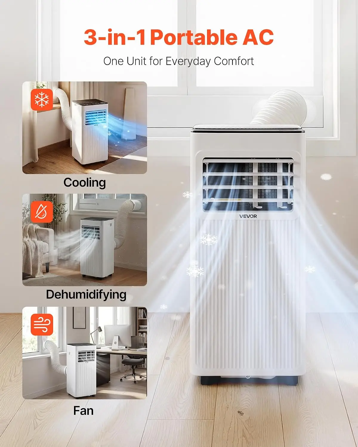 Portable Air Conditioner, 8000 BTU ASHRAE (5000 BTU SACC) 3-in-1 Standing Cooling Ac Unit, with LED Touch Panel & Remote Control