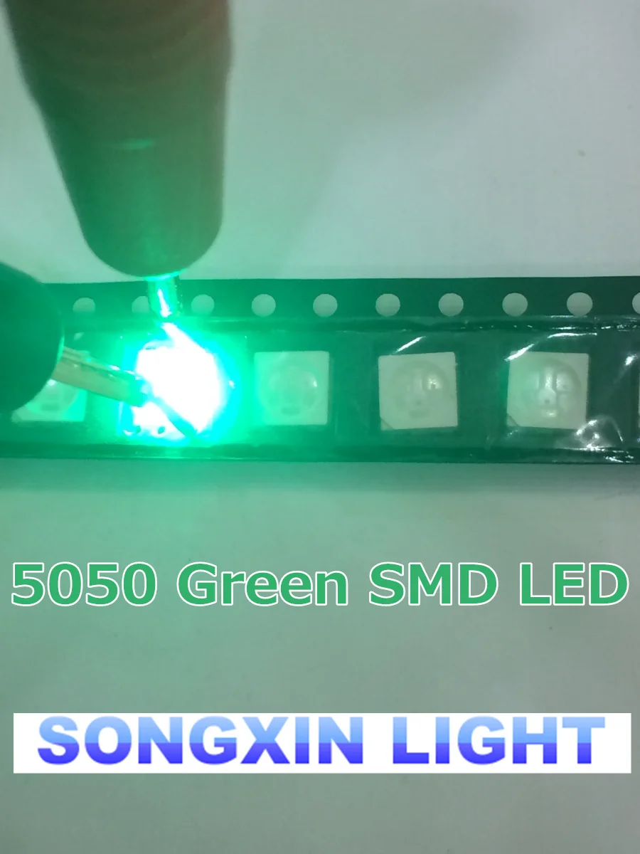 100pcs 5050 SMD Green PLCC-6 3-CHIPS 9000 MCD Ultra Bright LED High quality light-emitting diodes 5050 Green LED 5050 Diodes