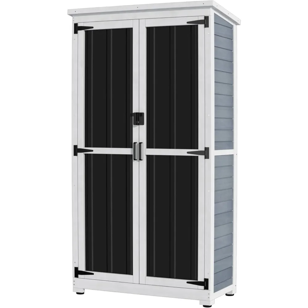 

Outdoor Storage Cabinet Wood & Metal Garden Shed with Waterproof Roof and Sturdy Lockable Doors 66"
