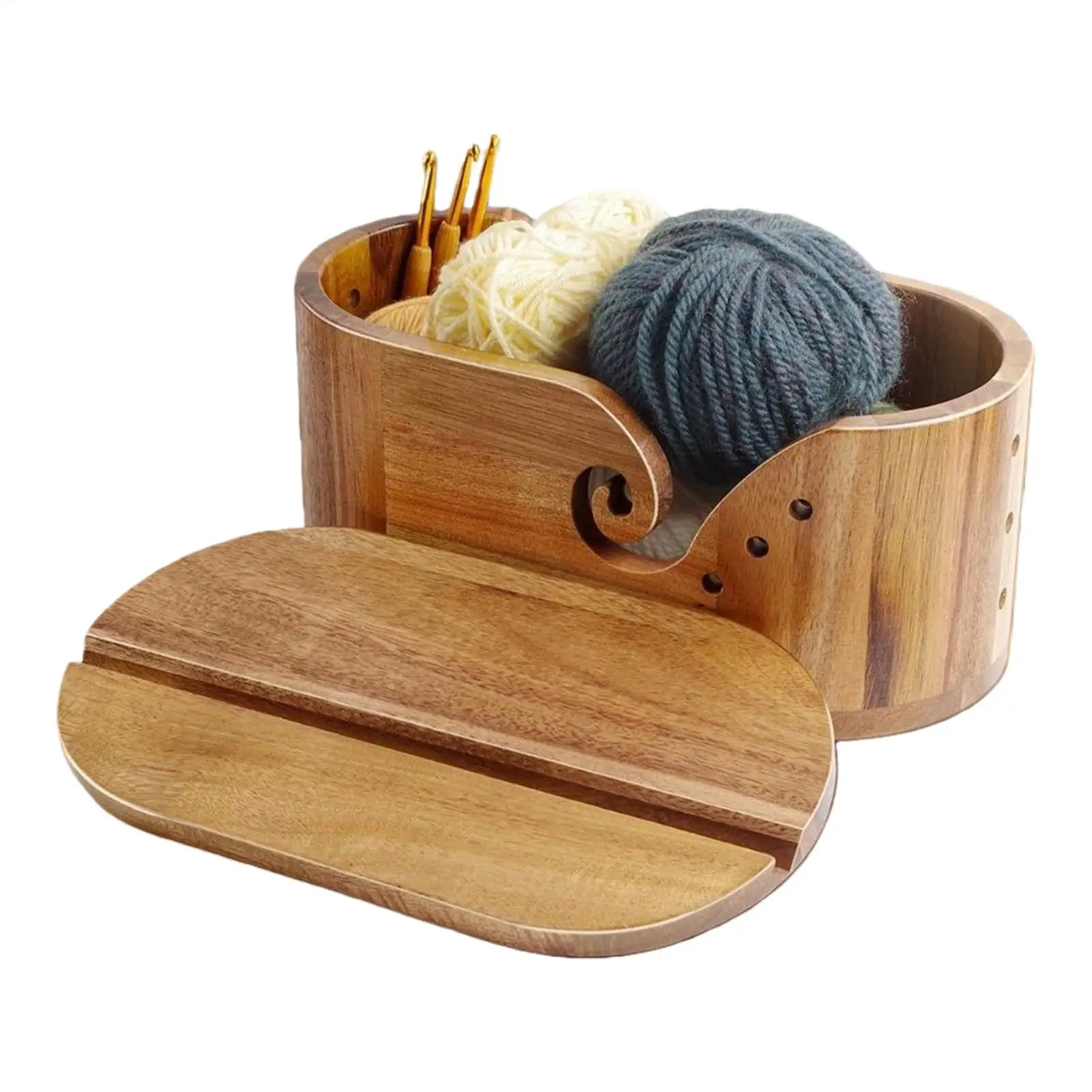 

Деревянная чаша для пряжи с крышкой, двойной держатель для ниток, органайзер для хранения ниток для квилтинга, вязания, ткачества, плетения крючком