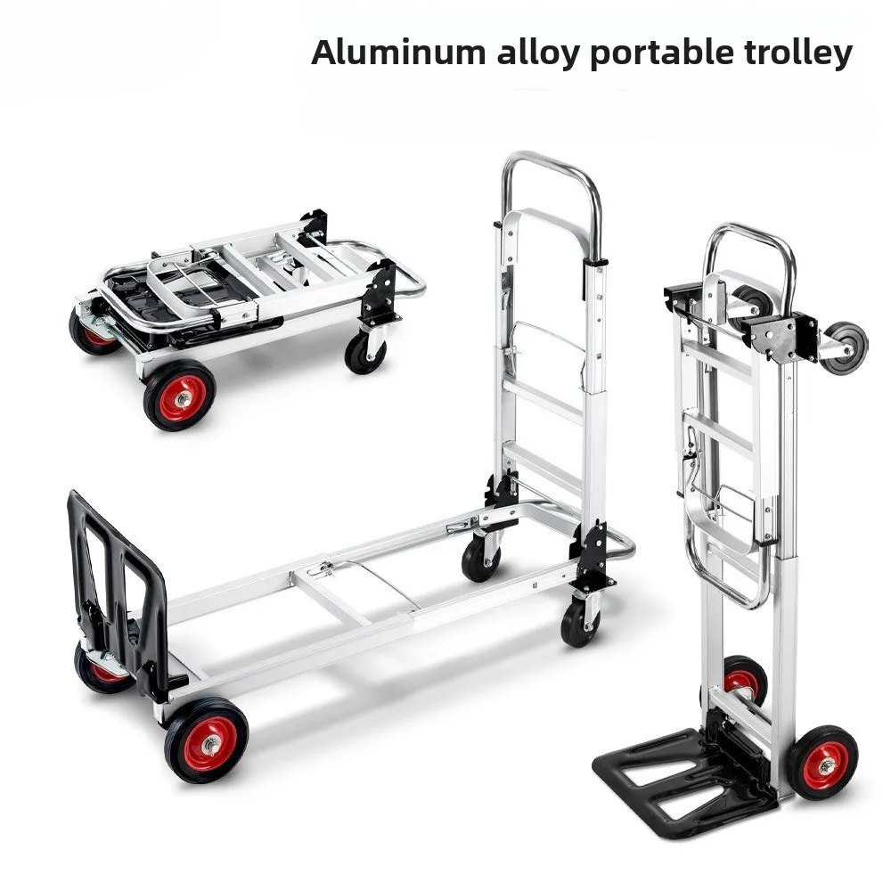 Folding Hand Truck Cart Adjustable Handle Logistic Trolley Aluminum Alloy Flatbed Multifunctional Portable Transport Cargo Dolly