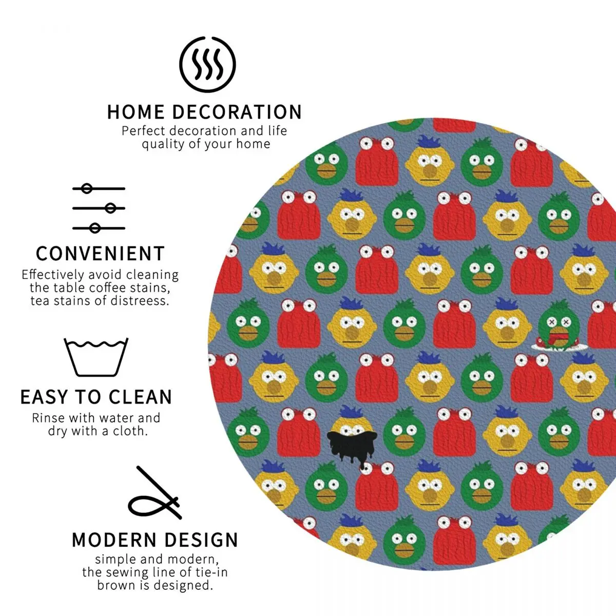 DHMIS Character Pattern Coasters Kitchen Placemats Waterproof Insulation Cup Coffee Mats For Decor Home Tableware Pads Set of 4